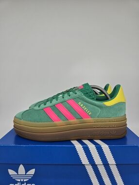 adidas Women's Gazelle Bold Court Green Lucid Pink Shoes Size 7 New